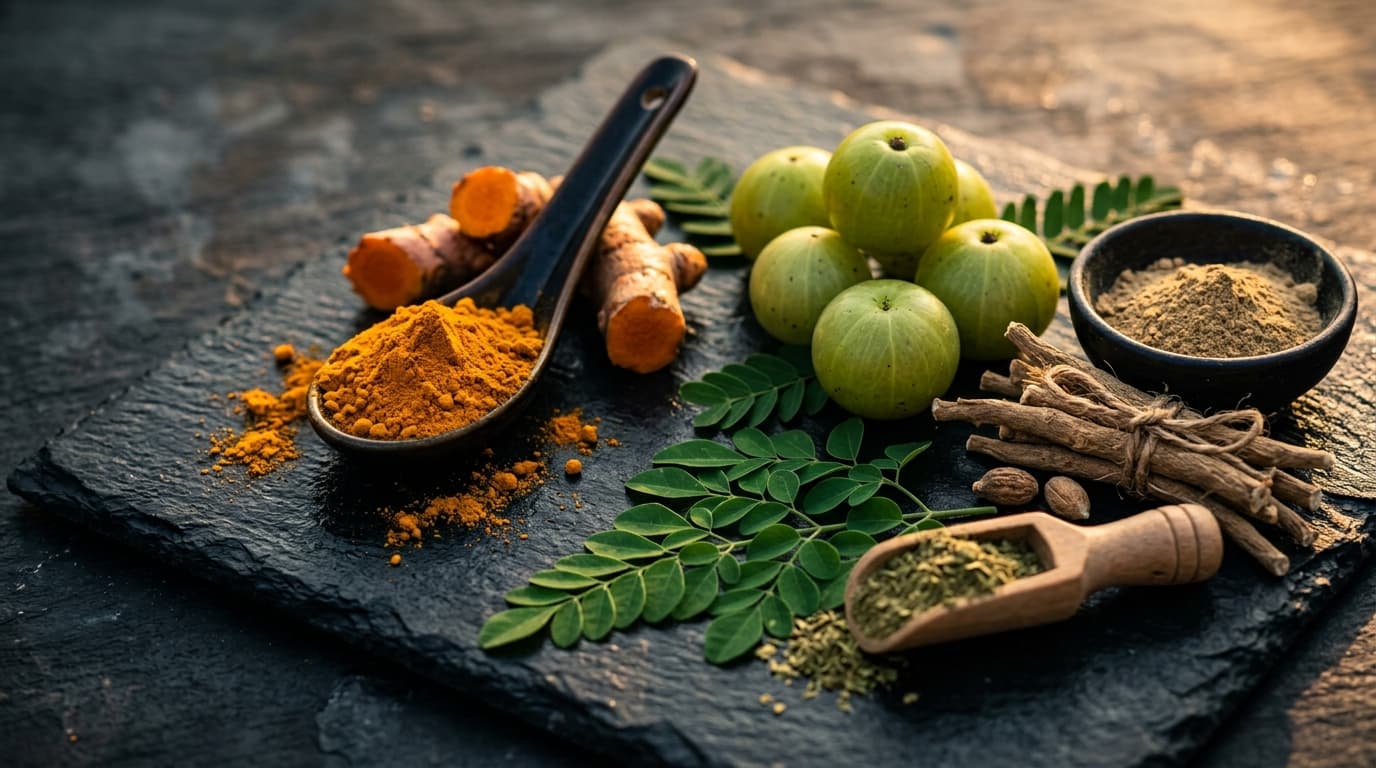 Holistic Ayurvedic Wellness herbs, turmeric, and amla