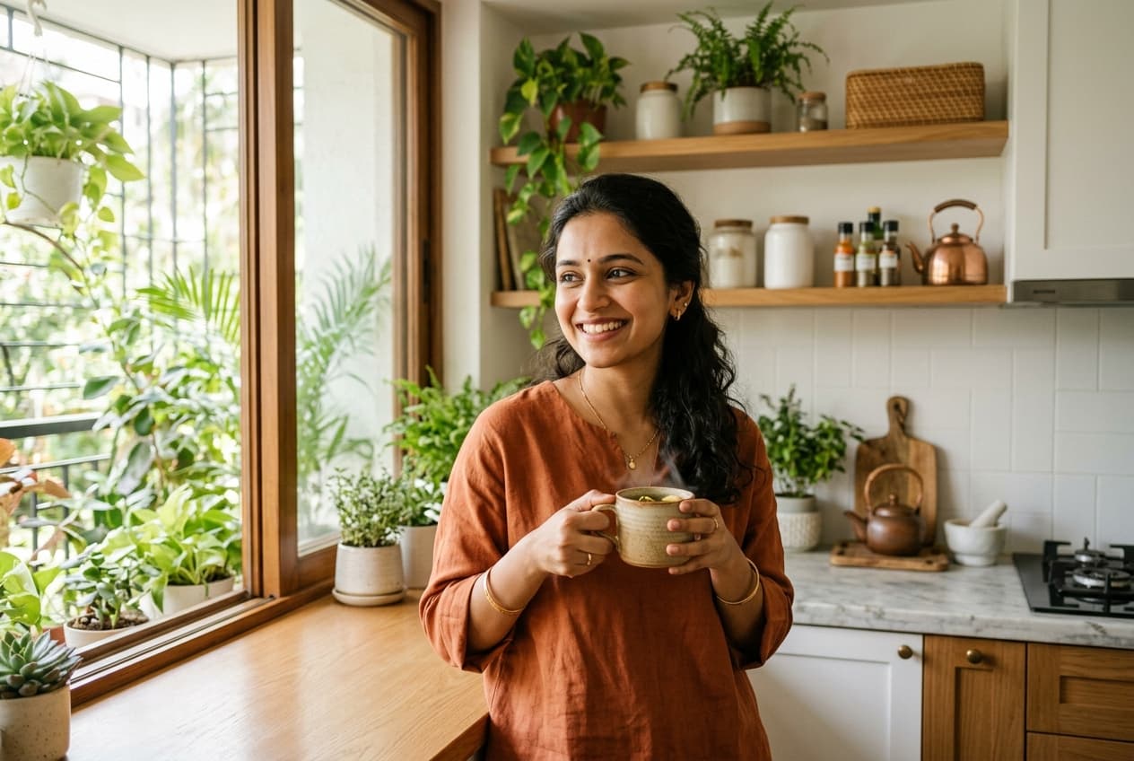 Herbs and botanicals in peaceful mindful setting